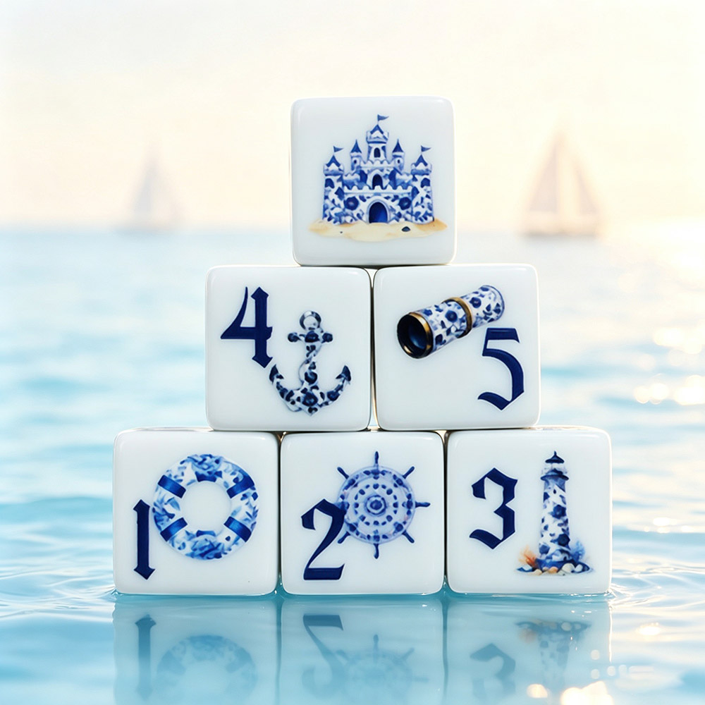 Board Game Print - 12Pcs Blue Nautical 16MM Printed D6