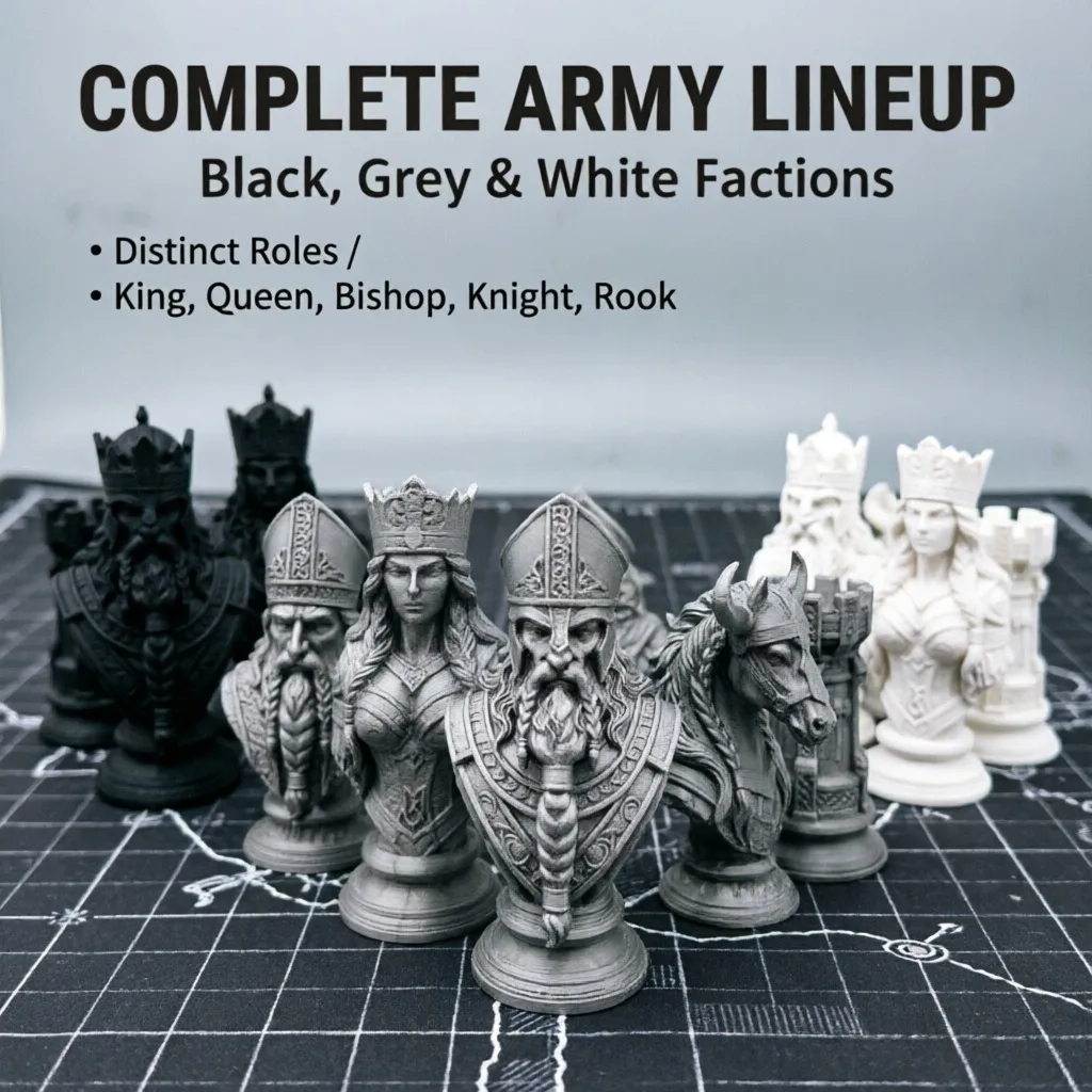Board Game Print - 10cm 3D Printed Chess Pieces, Nordic